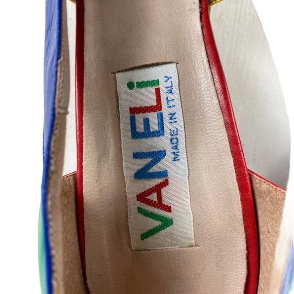 VAN ELI Women's Size 9M Sandals Peep Toe Primary Colors Low Heels Made in Italy - Picture 5 of 12